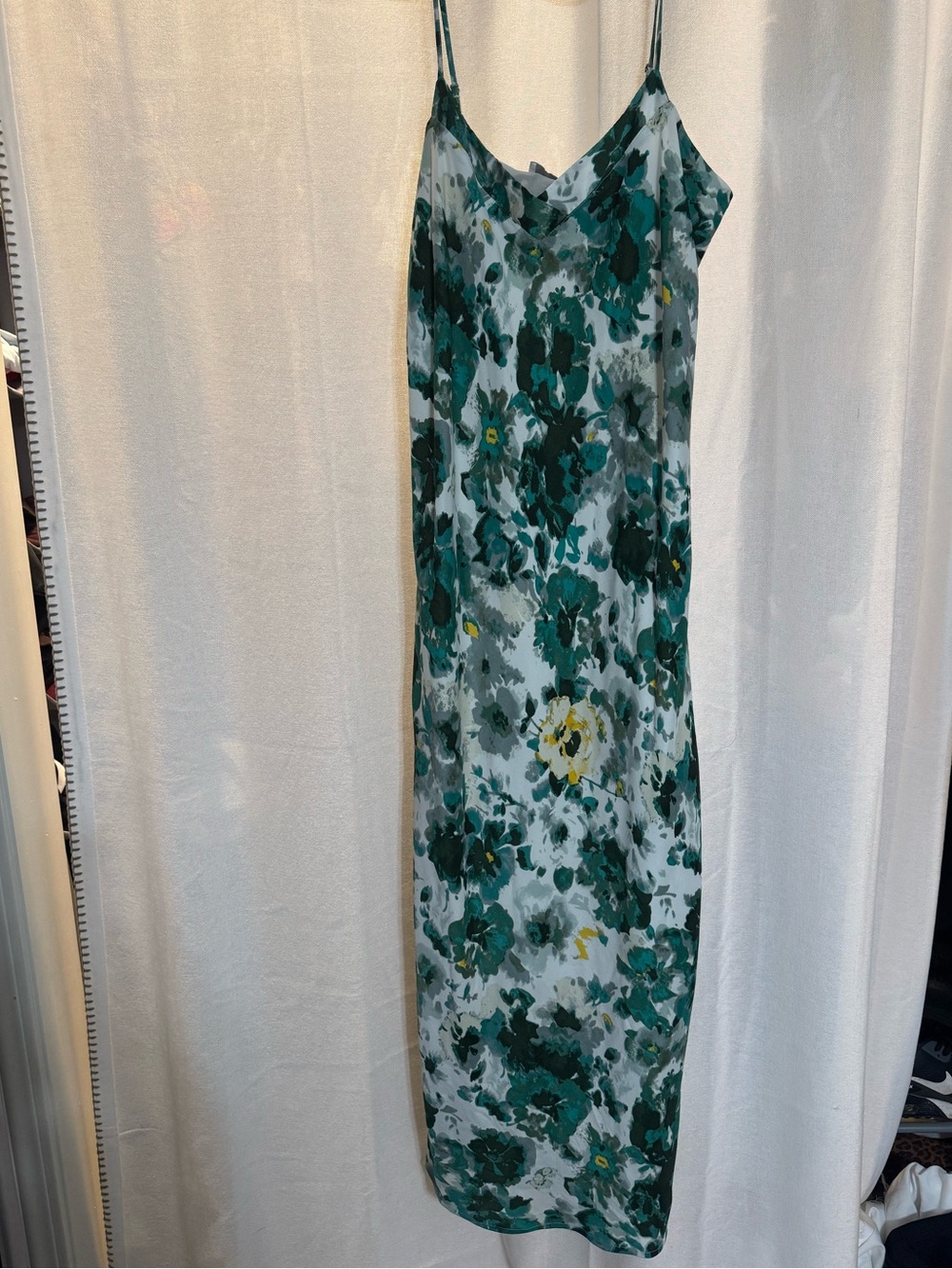 Lucky Brand Floral Slip MidiDress in Teal Green